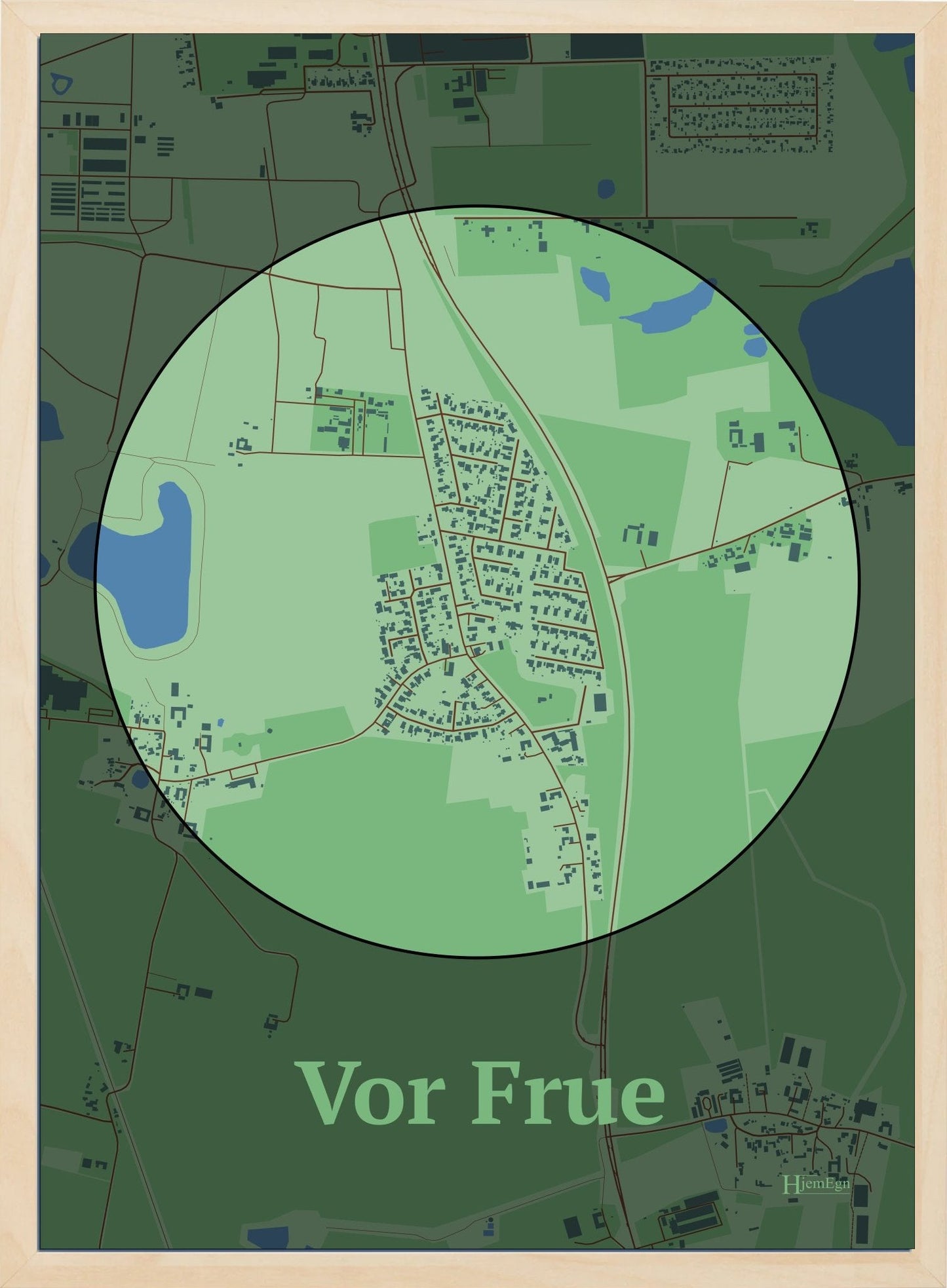 Vor Frue plakat i farve pastel grøn og HjemEgn.dk design centrum. Design bykort for Vor Frue