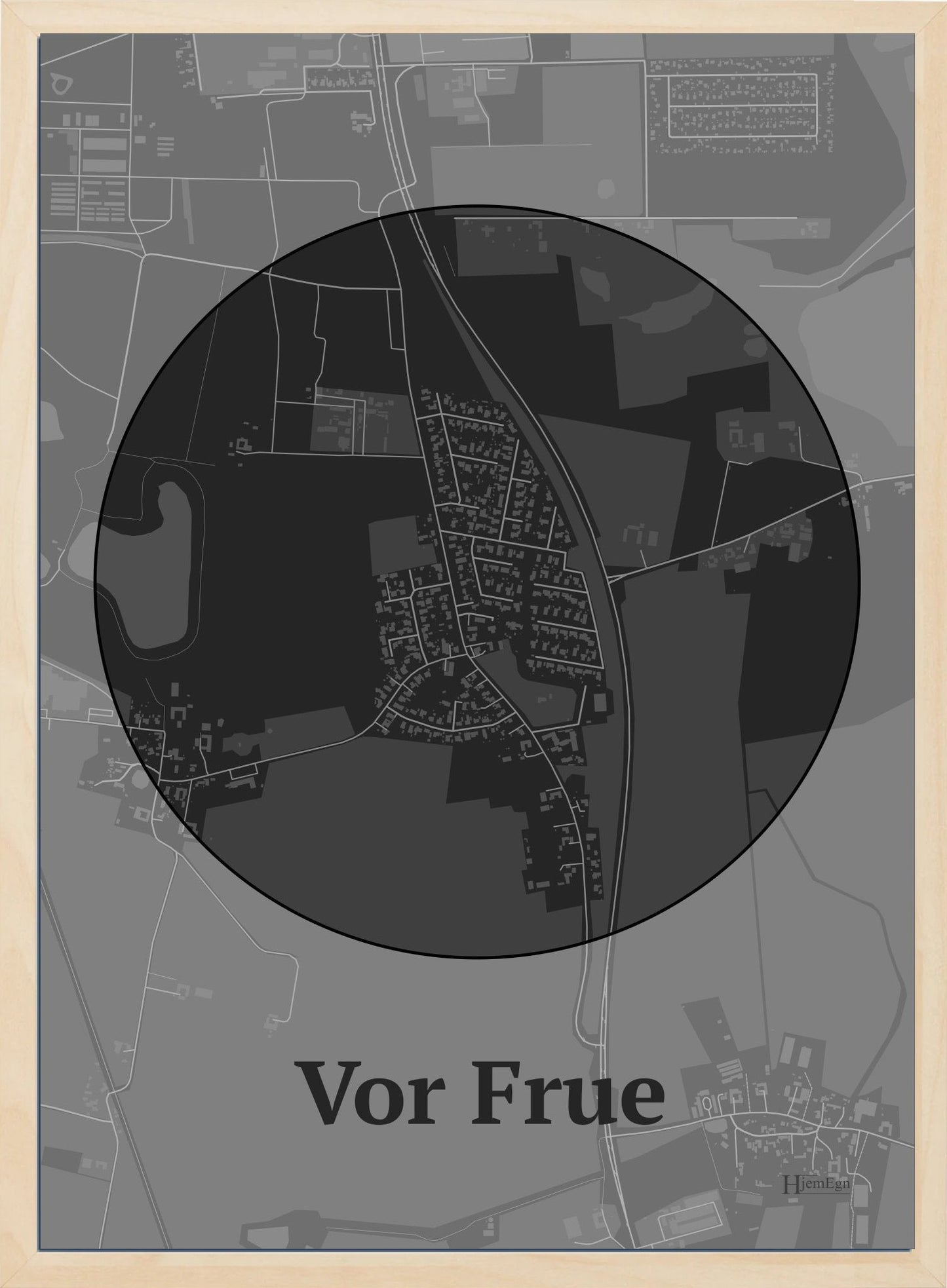 Vor Frue plakat i farve mørk grå og HjemEgn.dk design centrum. Design bykort for Vor Frue